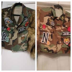 Camouflage Patchwork Jackets with Faux Fur Trim